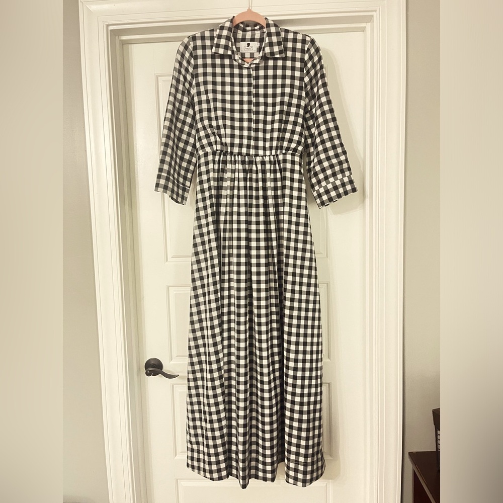 Dainty jewels gingham long sleeve maxi length dress